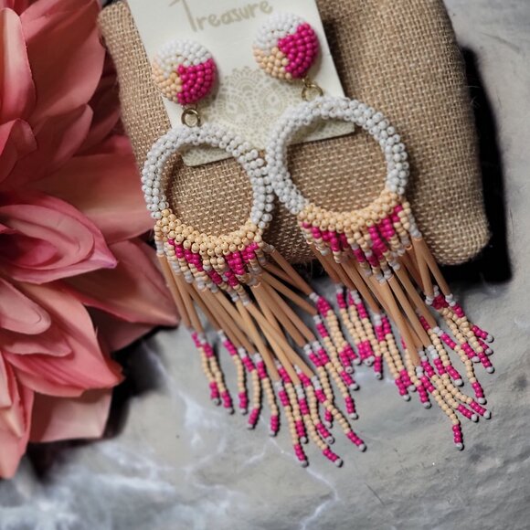 Sea bead long tassel earrings in a fun mix of sorbet colors - Picture 1 of 1